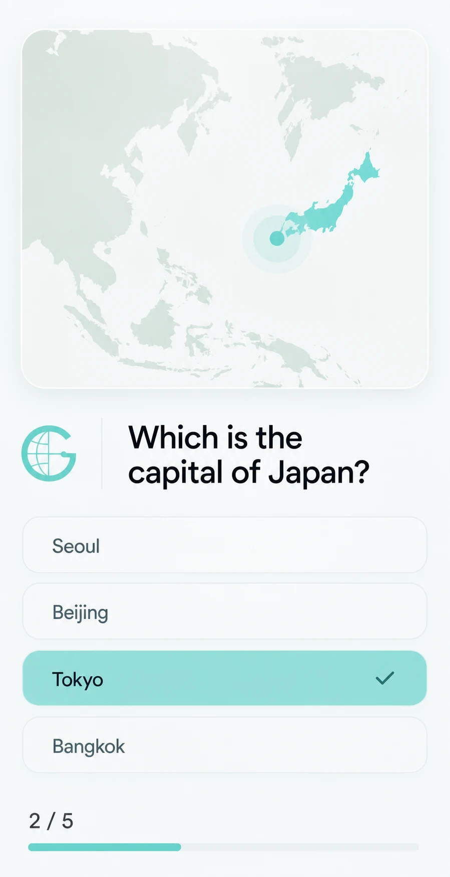 Country to Capital quiz screen